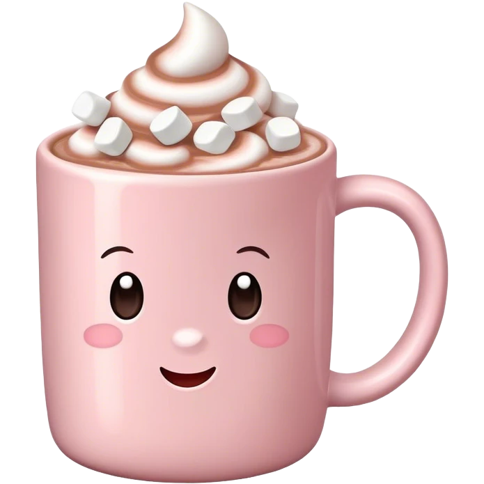 Light Pink mug of hot chocolate with marshmallows  emoji