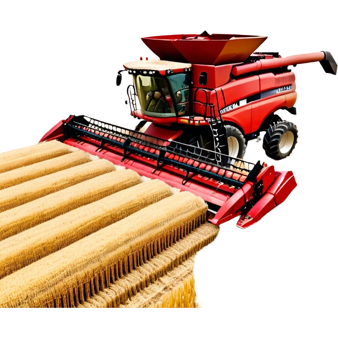 Case IH Axial-Flow 8250 (2022) – Cinematic-realistic Case IH Axial-Flow 8250 harvester, its deep red body towering over endless wheat fields. The massive cutting header slices through golden crops, sending a steady stream of grain into the bin as dust and chaff swirl in the afternoon sun. emoji