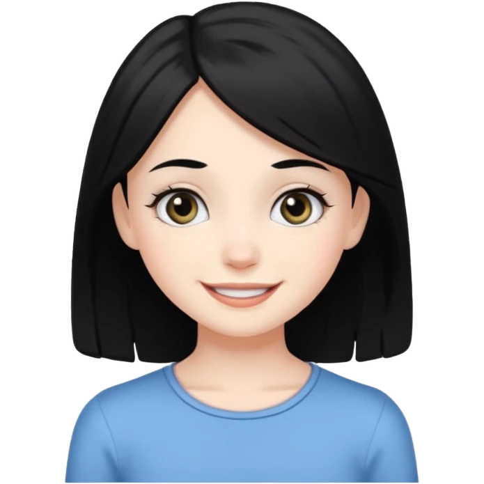 A white skin daughter with black hair and eyes. Skinny and cute emoji