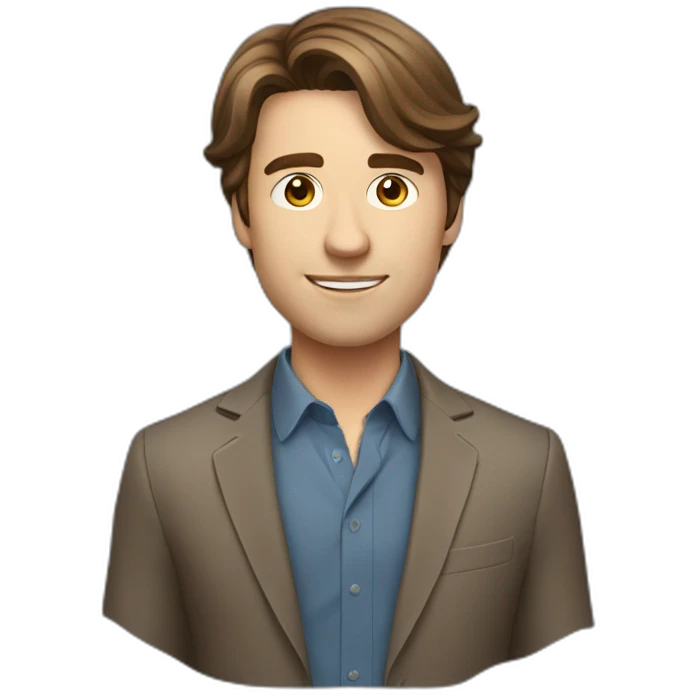 Middle-length brown hair marketing expert young man emoji