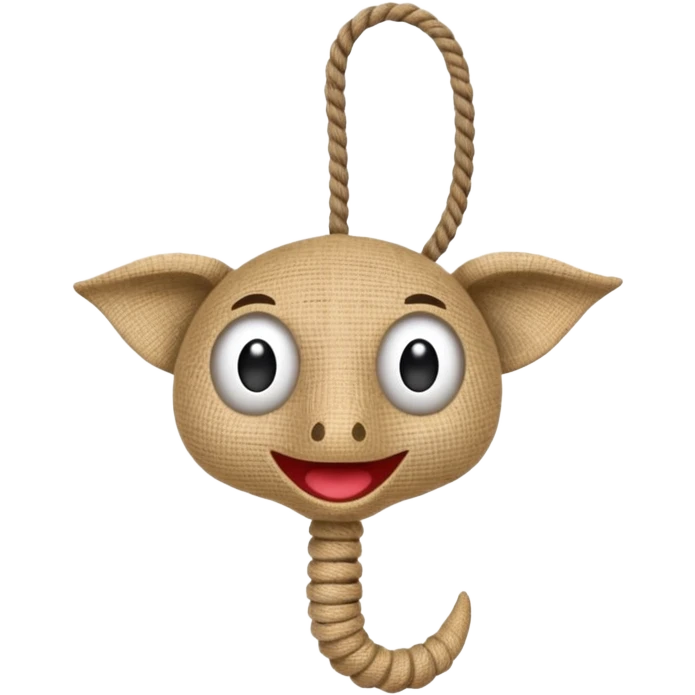 quirky burlap puppet with expressive eyes and rope-like tail emoji