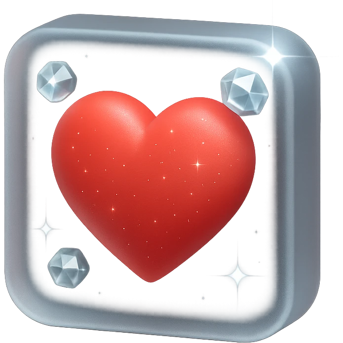 tiny red heart, pastel red enamel, sparkling gems, soft glowing effect, extra glitter accents, matte glass style, frosted glass border emoji