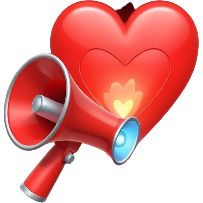 megaphone with a glowing heart coming out emoji