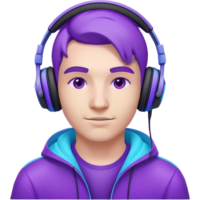Gamer wearing headphones on a purple neon arena emoji