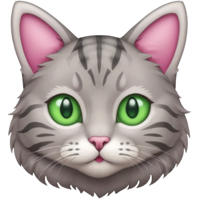 grey tabby cat: pink ears fur green eyes emoji