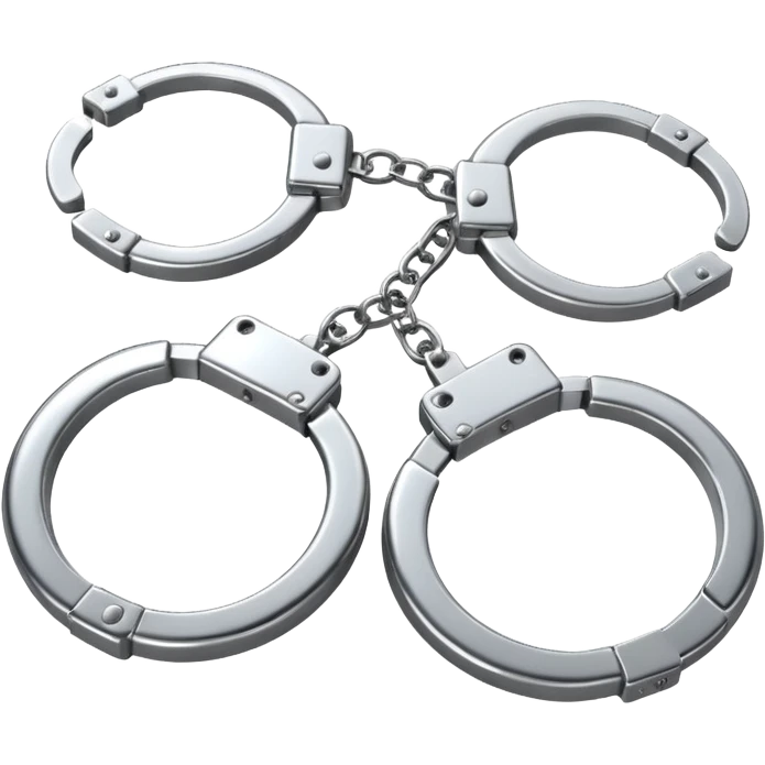 A pair of elegant handcuffs emoji made of silver chrome, smooth rounded design, glossy metallic reflections, luxury fetish aesthetic, minimal iOS emoji style, centered, clean white background emoji