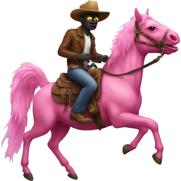 Mothman wearing a cowboy hat riding a pink pony emoji