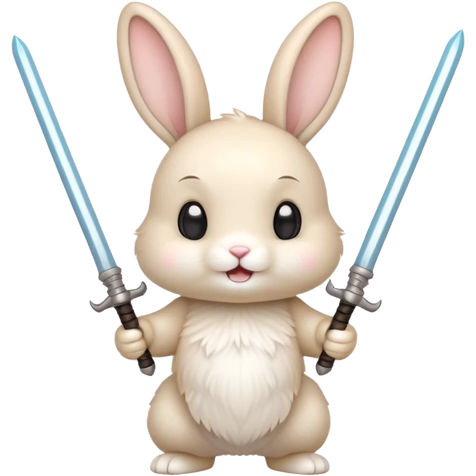 cute cream-colored bunny holding two sabers, cheer expression emoji
