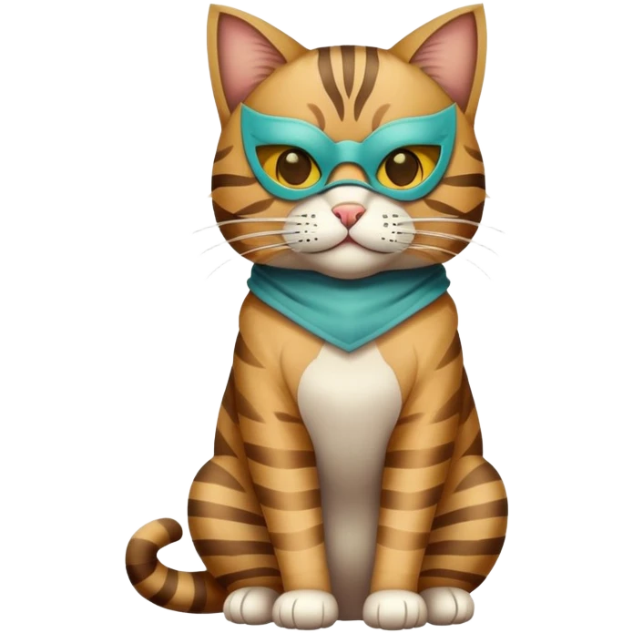 tabby cat full body sitting with a mask emoji