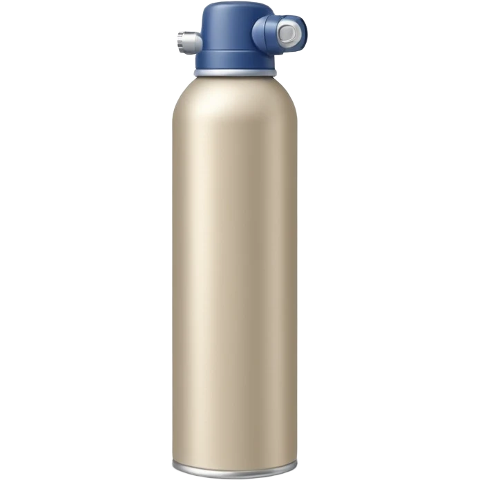 slim aerosol can with smooth metallic or matte finish, capped with rounded nozzle, subtle shine, neutral coloring grey beige or dark blue, utility without branding, closed spray bottle, soft lighting, subtle shadows, emoji scale emoji