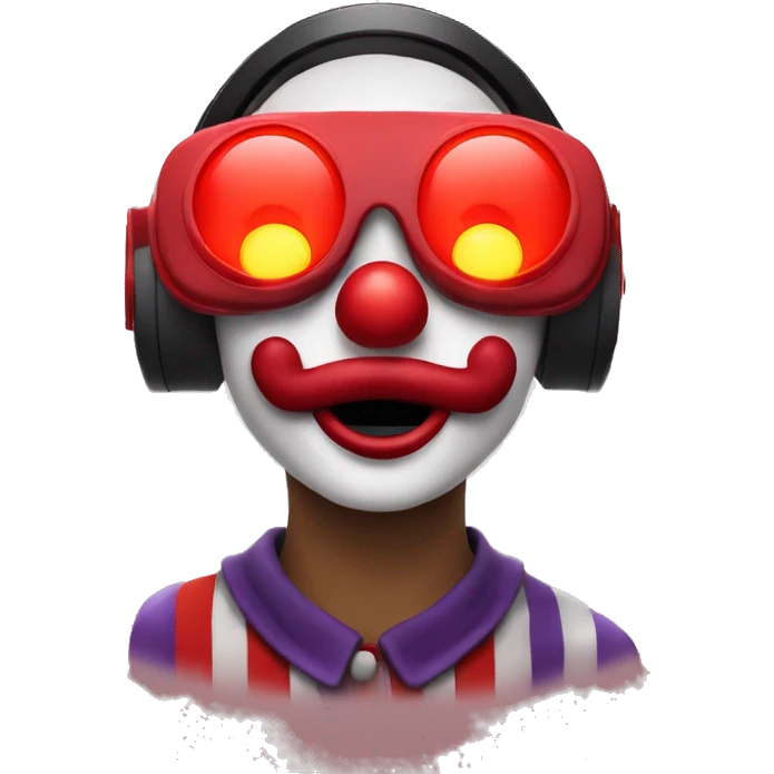 Clown under red light wearing virtual reality headset emoji