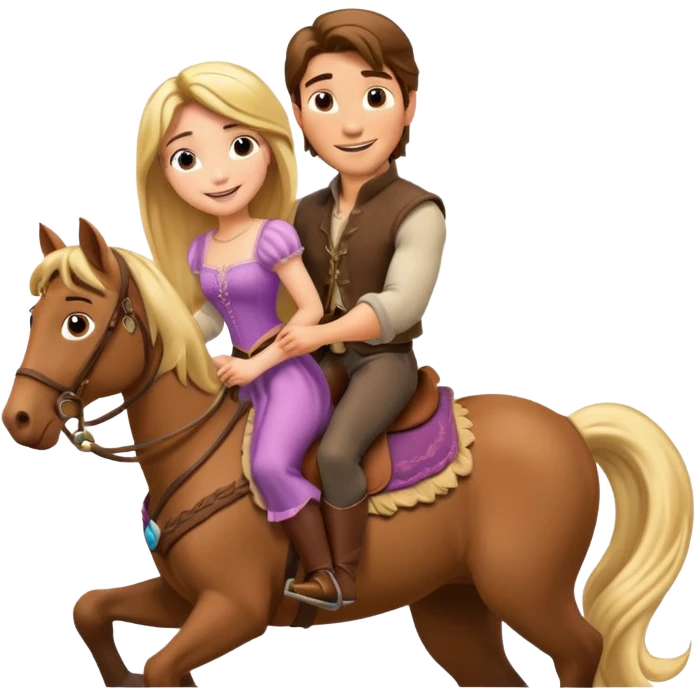 Rapunzel and Flynn Rider, riding on a horse emoji