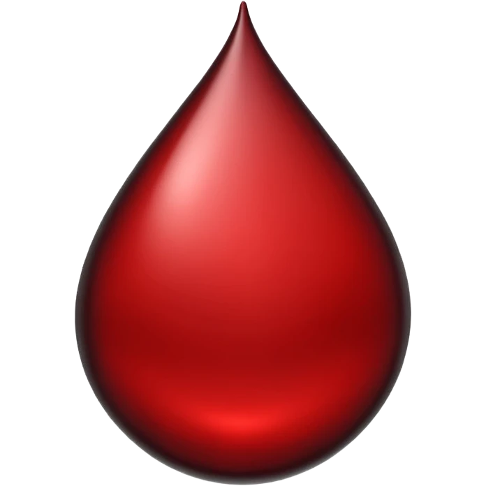 single blood drop emoji sculpted from dark liquid metal, glossy surface, dramatic reflections, futuristic minimal 3D style, isolated on white emoji
