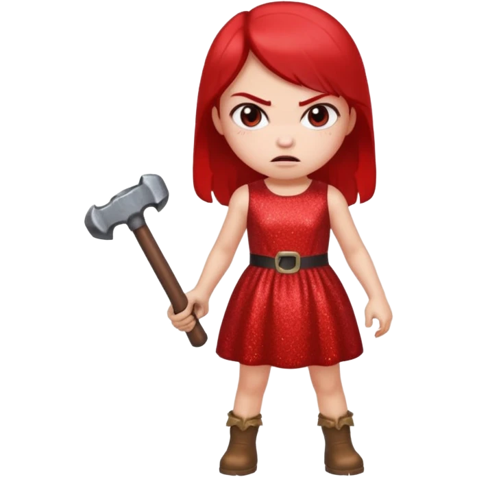 red glitter angry girl with a giant hammer emoji