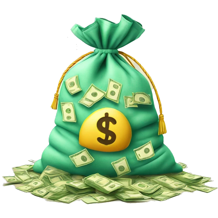 overflowing money bag with money overflowing emoji