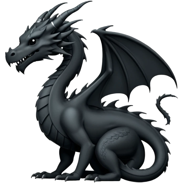 iOS sticker, minimal dragon symbol, monochrome black, dark fantasy emoji