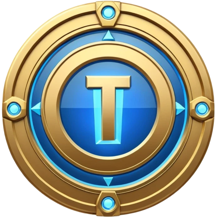 Futuristic anniversary medal badge, circular emblem with embossed Roman numeral I, metallic gold finish with electric blue glow accents, subtle outer energy ring, sci-fi web3 game UI style, polished 3D game asset, dark background, centered composition, high detail emoji