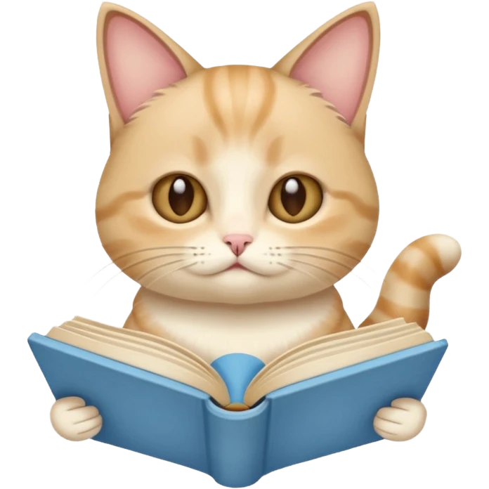 Beige munchkin cat reading book of sky color emoji