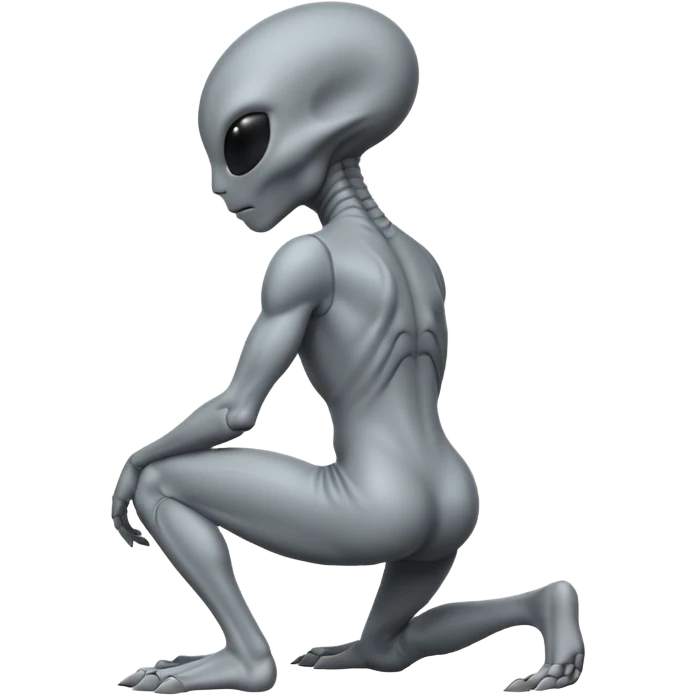 fullbody gray alien kneeling BACKVIEW emoji