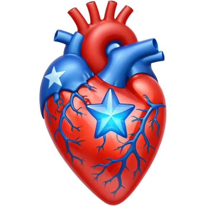 A translucent anatomical red heart with a sci-fi blue star inside emoji