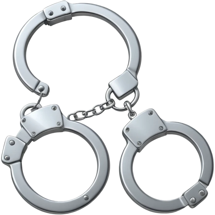 A pair of elegant handcuffs emoji made of silver chrome, smooth rounded design, glossy metallic reflections, luxury fetish aesthetic, minimal iOS emoji style, centered, clean white background emoji