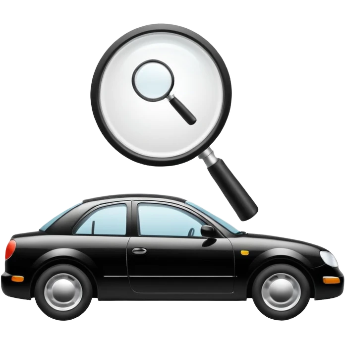 car silhouette with a magnifying glass above it emoji