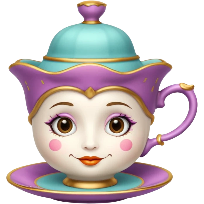 Madeleine Hatter inspired teacup with face emoji