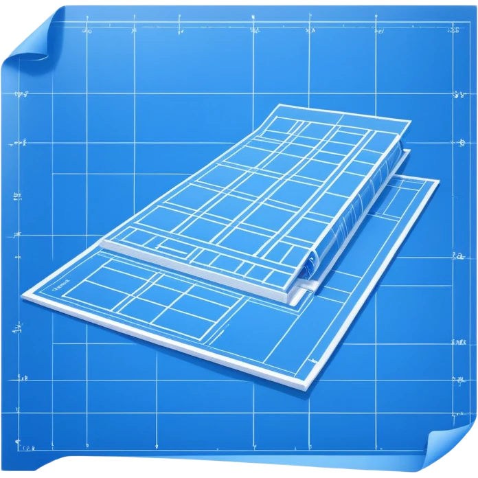 side view of a blue blueprint plan with crisp white lines emoji