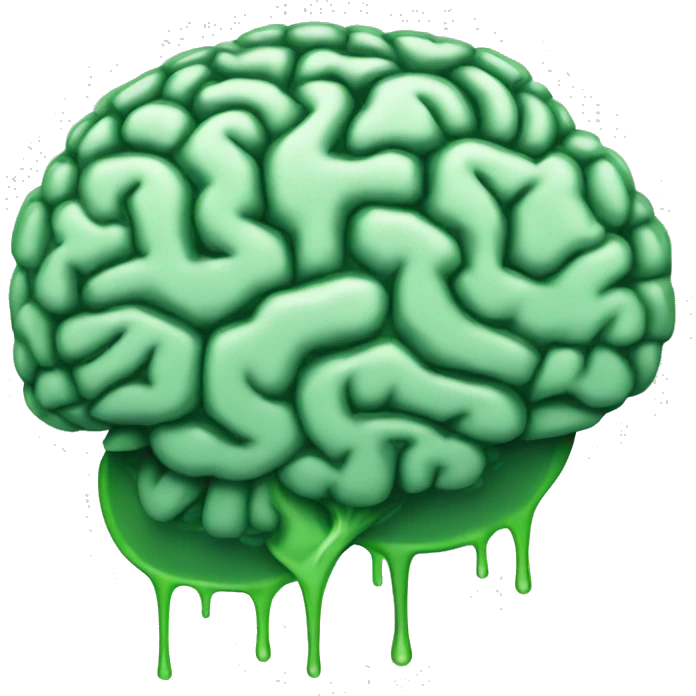 a brain with a greenish color, like a logo, and like it's dripping liquid from it. Big contours, no shades emoji