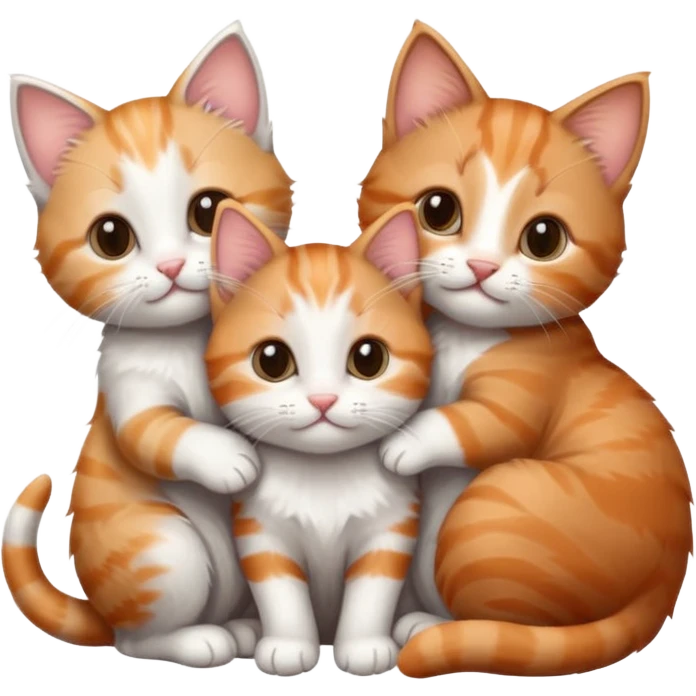 6 tiny kittens cuddling together all different colours, the first one is grey and white, the second is ginger and white and the third is brown tabby and white emoji