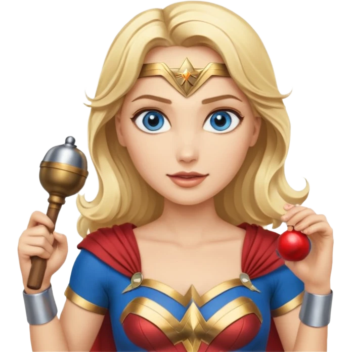 Blonde blue eyes Wonder Woman holding bell and baton emoji