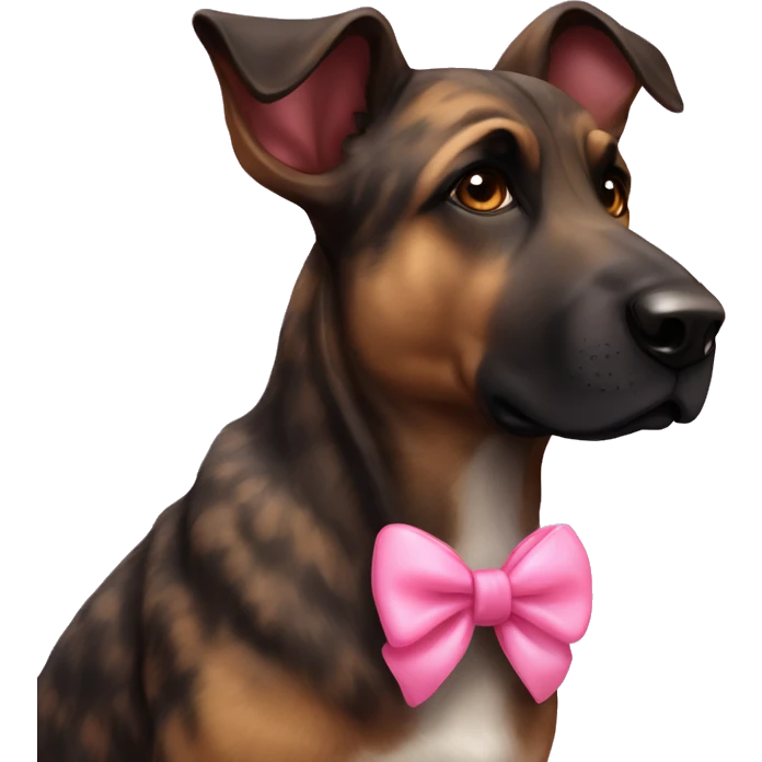 Brindle shepherd with pricked ears and pink bow emoji