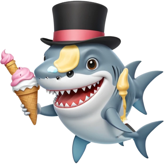 Shark with a top hat and a mustache eating ice cream  emoji