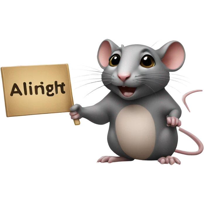 A rat holds a sign with the inscription "Alinght" emoji