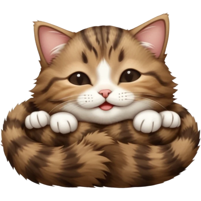 dark brown tabby and white small cat in funny positions upside down with eyes closed emoji