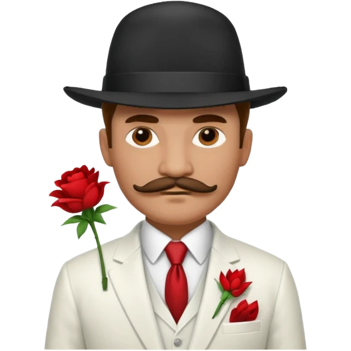 Mobster in White Suit – White jacket, red flower on lapel, mustache, black hat.



 emoji