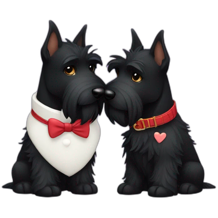 Two black Scottish terrier kissing emoji