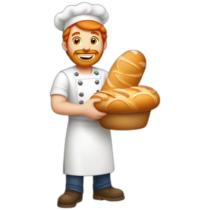 a redhead man eating bread dressed as a baker emoji