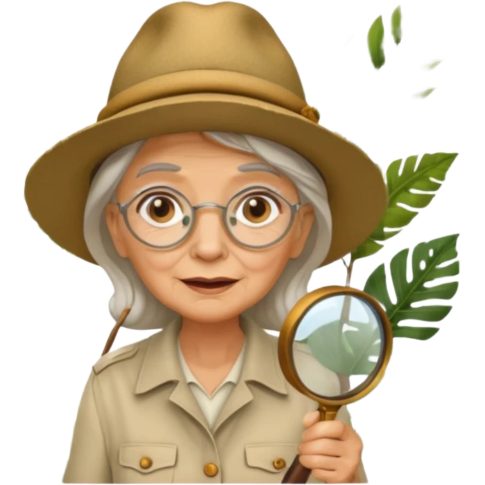 an old woman with jungle and magnifying glass emoji