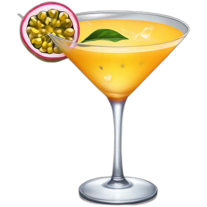 Cocktail with a passion fruit floating in the middle in a martini glass emoji