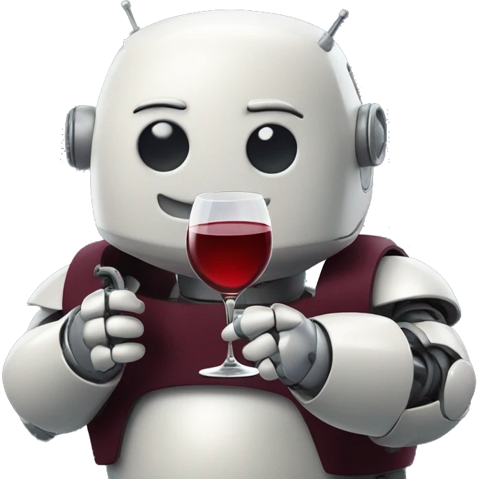chubby happy french robot drinking red wine emoji