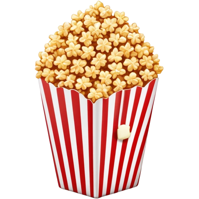 minimalist caramel popcorn in a red and white vertically striped package, golden brown caramel-covered popcorn, no text on package, only red and white stripes, glossy iOS emoji style emoji