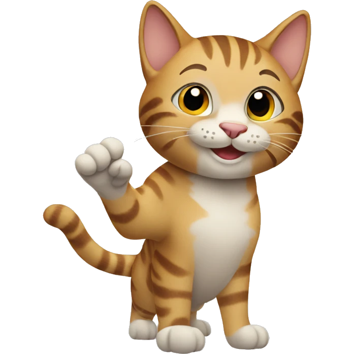 smiling tabby cat waving paw emoji