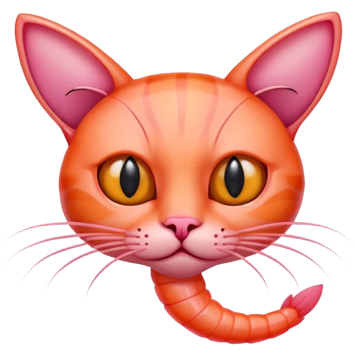 shrimp with a cat head, pink shrimp body with orange cat face emoji