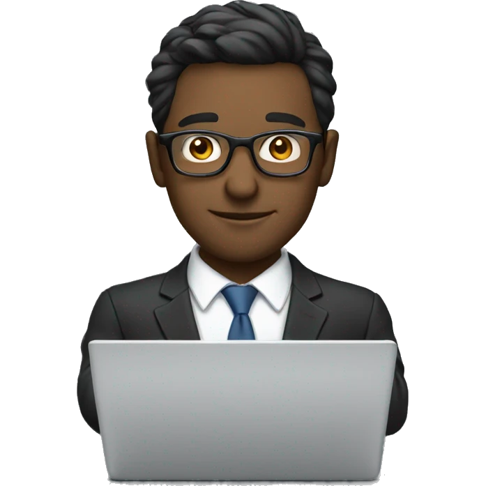 A man with suit and glasses workig on laptop emoji