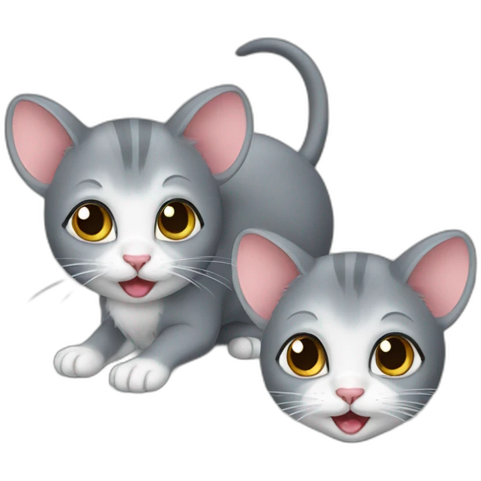 Mouse and gray kitten emoji