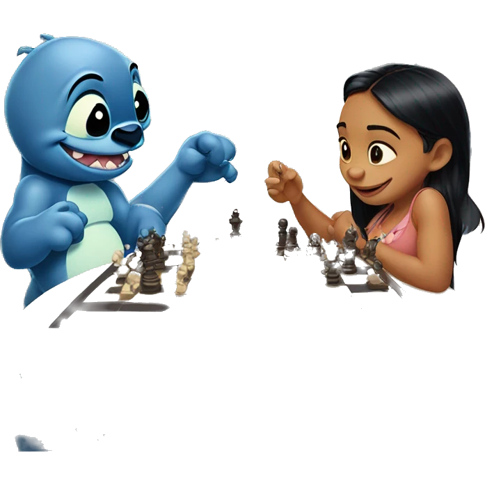 Lilo & Stitch are playing in chess  emoji