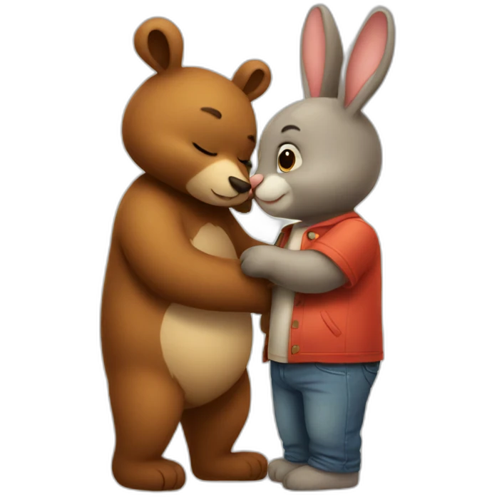 Bear and rabbit kissing emoji