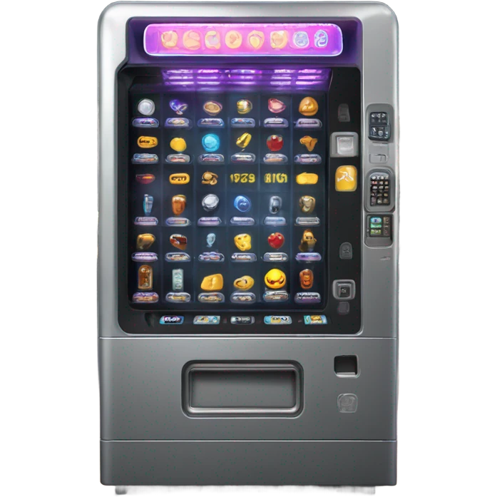 scifi vending machine, sci-fi concept machine, damaged, sentient emoji