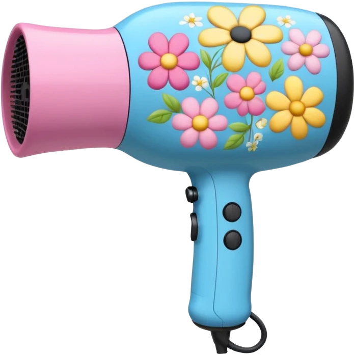 Cute Hair dryer, different flower designs and pattern emoji